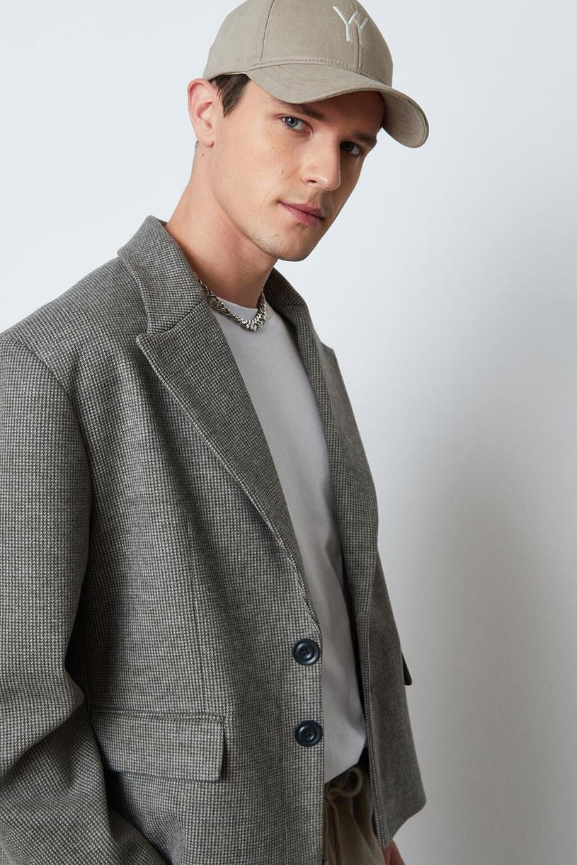 Grey Crowbar Pattern Oversize Jacket