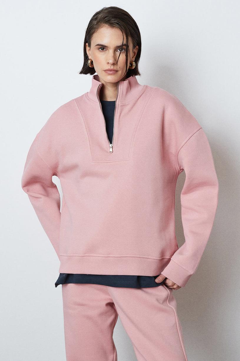 Pink Zpper Oversize Sweatshirt