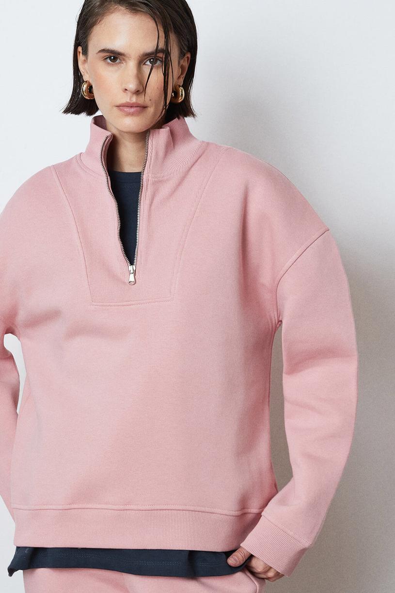 Pink Zpper Oversize Sweatshirt