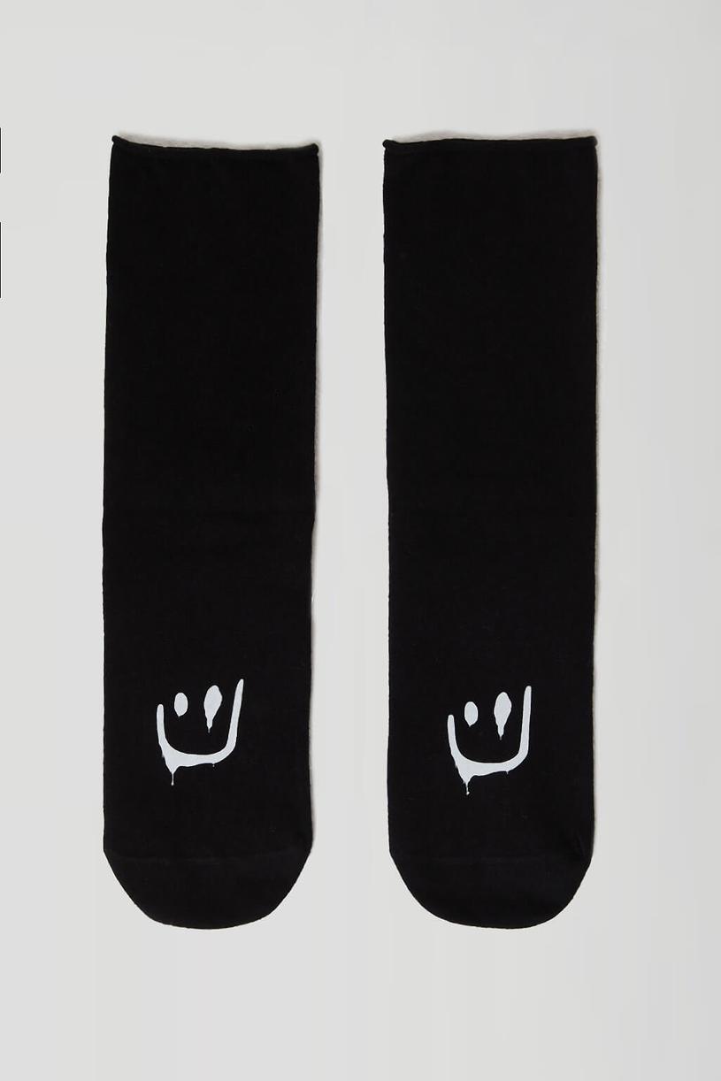 Black Smiley Print Socks