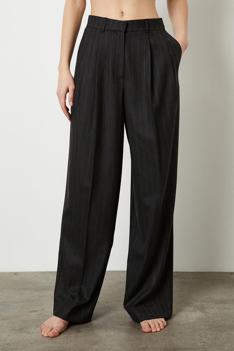 Anthracite Stripped Two Pleated Palazzo Pants