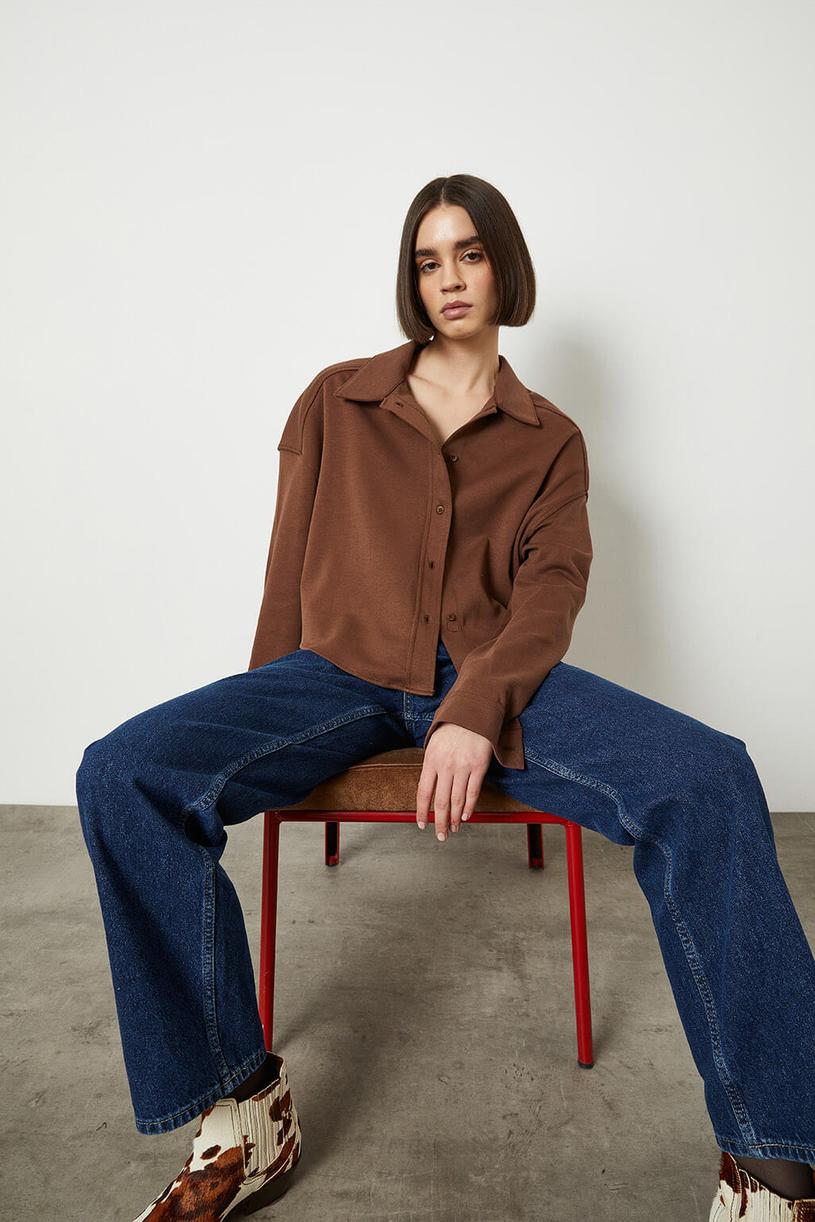 Brown Knitted Oversize Shirt