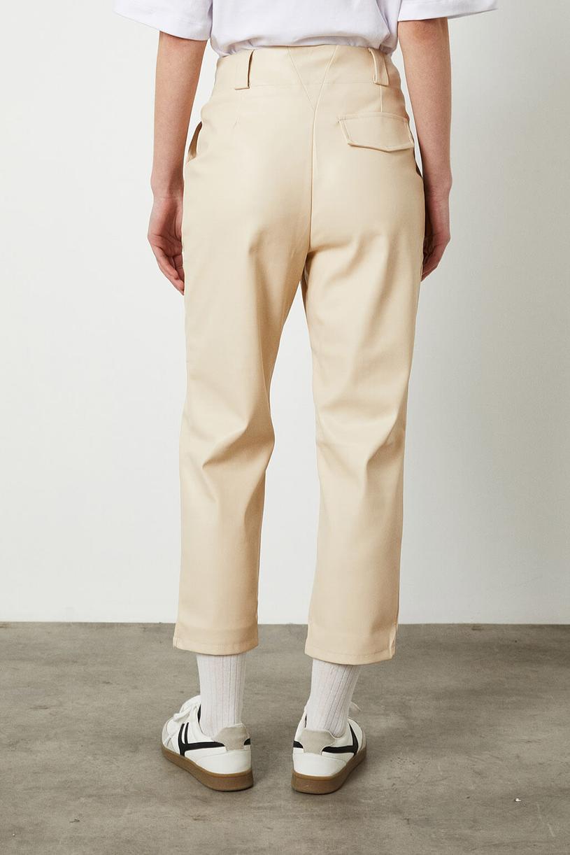 Cream Stitched Leather Pants