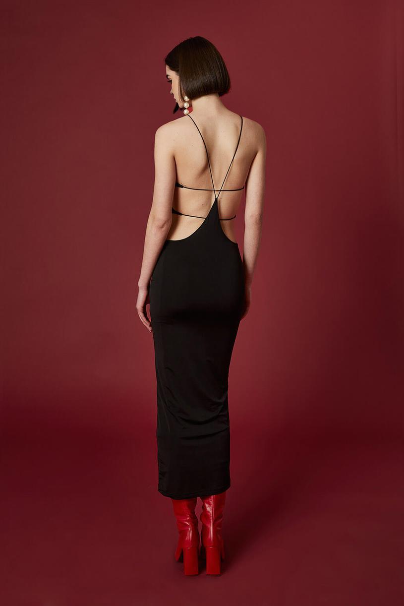 Black Low-cut Back Maxi Dress