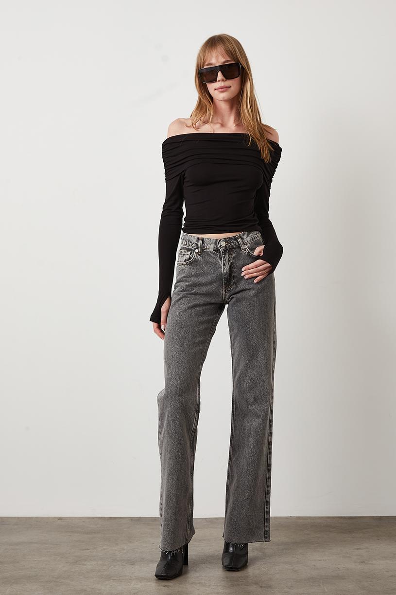 Grey Medium Waist Straight Jean