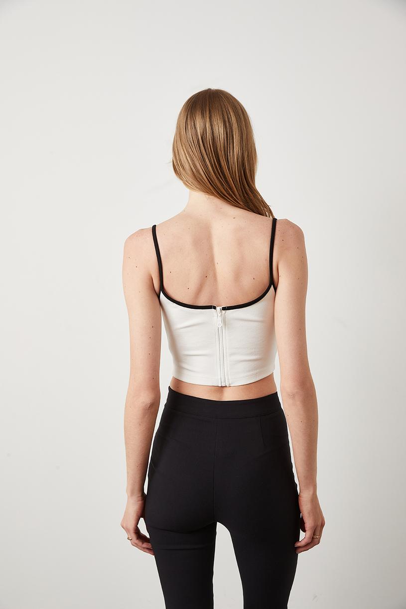 White Contrast Piping Crop Top