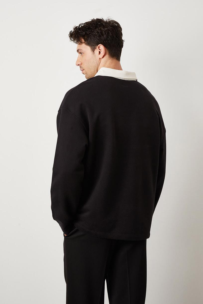 Black Contrast Polo Neck Sweatshirt