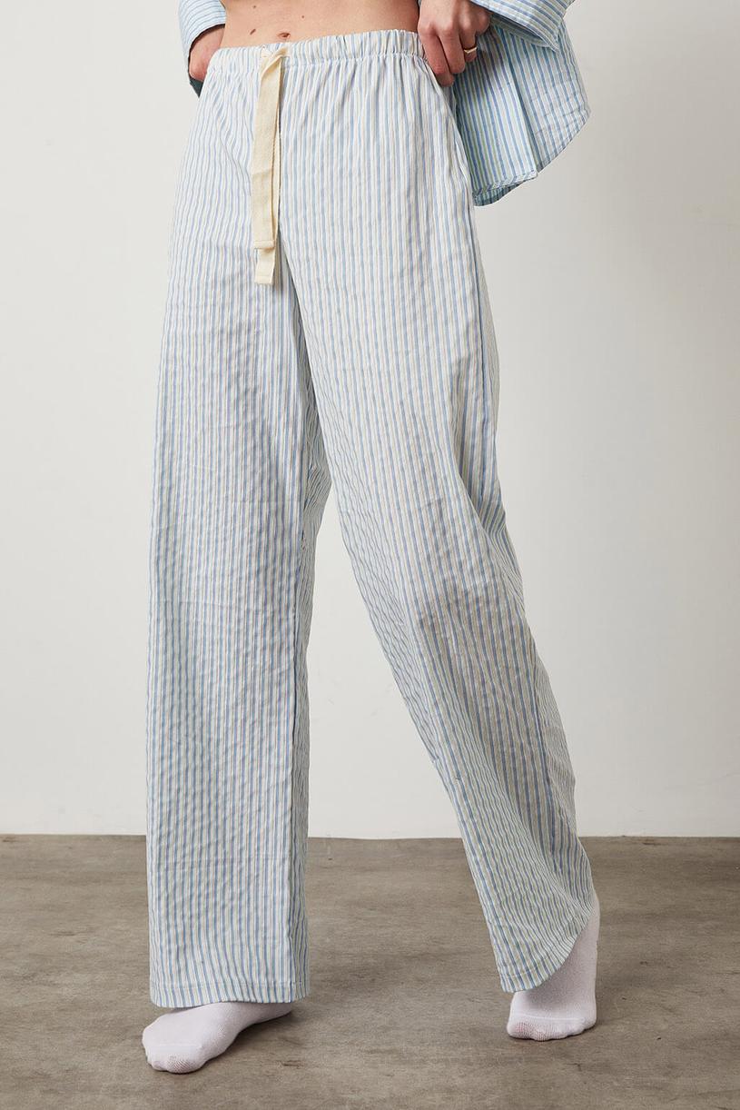 Blue Green Lace-up Striped Trousers