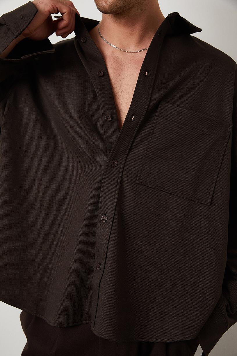 Brown Oversize Shirt With Pocket