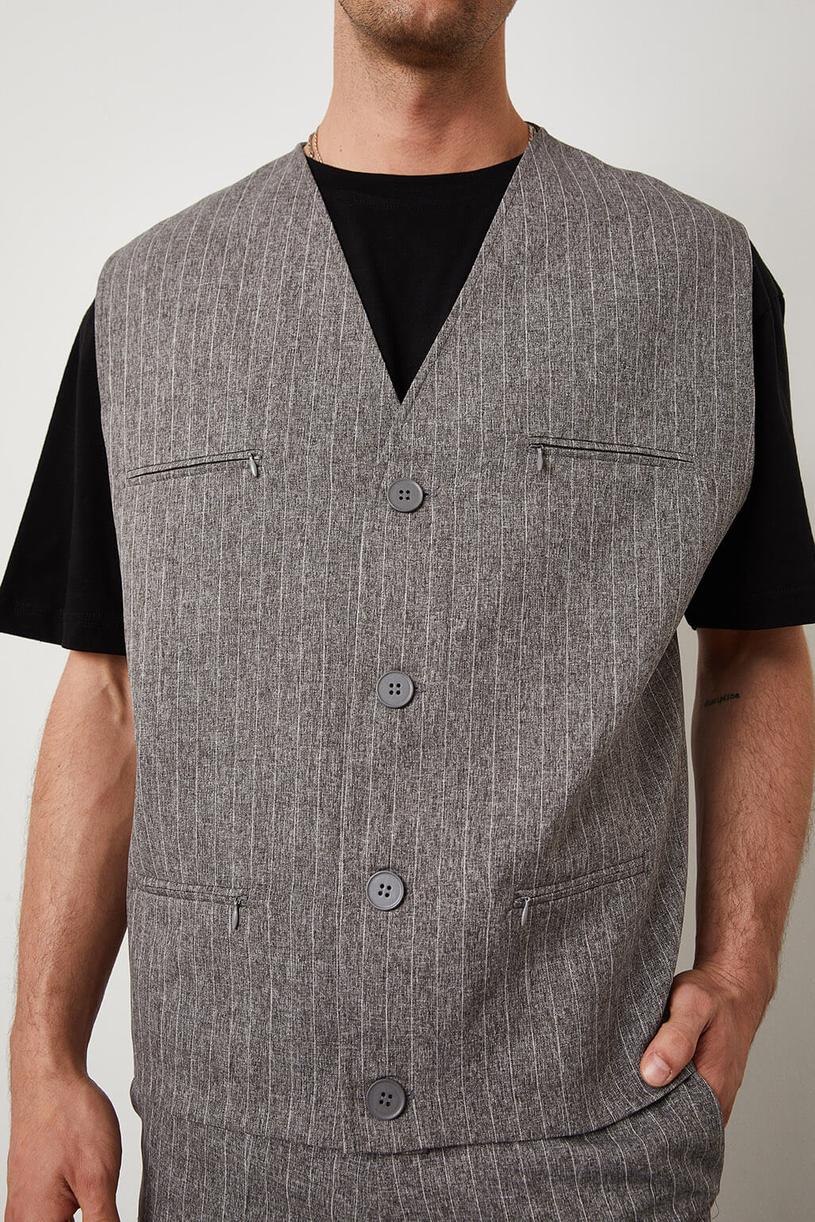 Dark grey Striped Pocket Vest