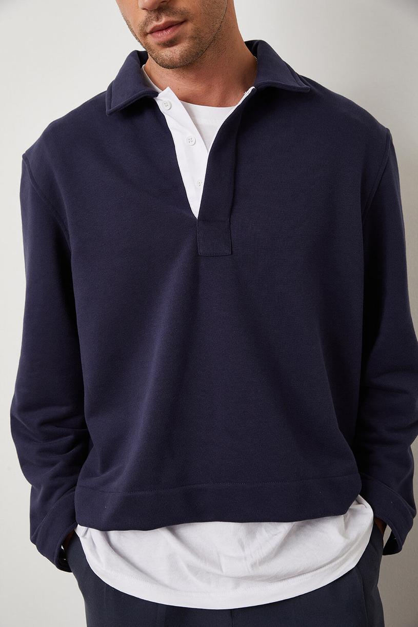 Navy Blue Polo Neck Sweatshirt