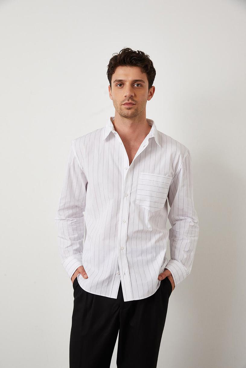 White Poplin Striped Oversize Shirt